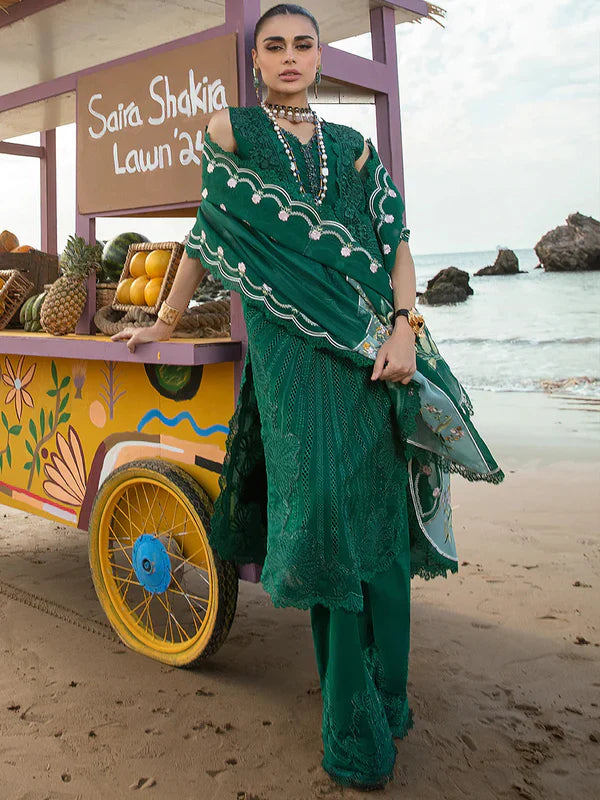Crimson | Unstitched Embroidered Lawn Saira Shakira Pret | Ulysses Seaweed- Green 2A