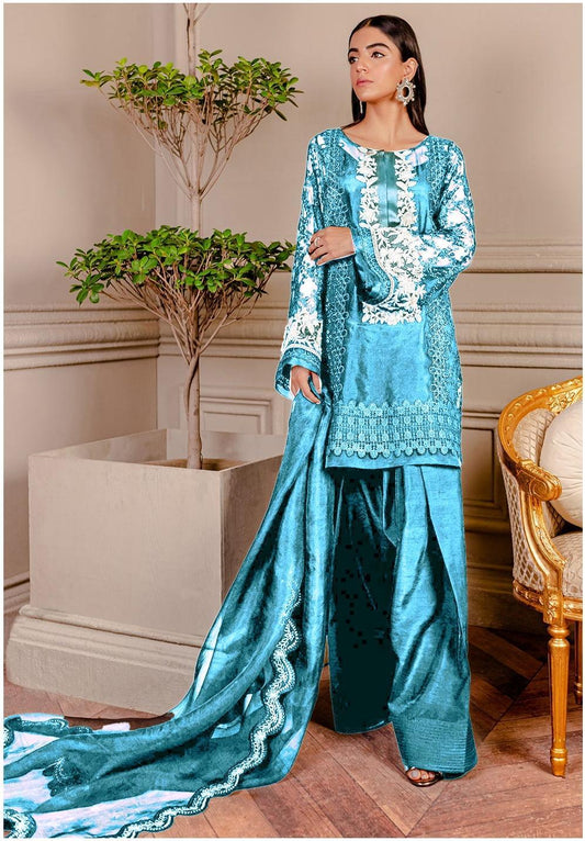 Fozia Khalid | 4 Piece Unstitched Embroidered Organza | Raven Ice Blue
