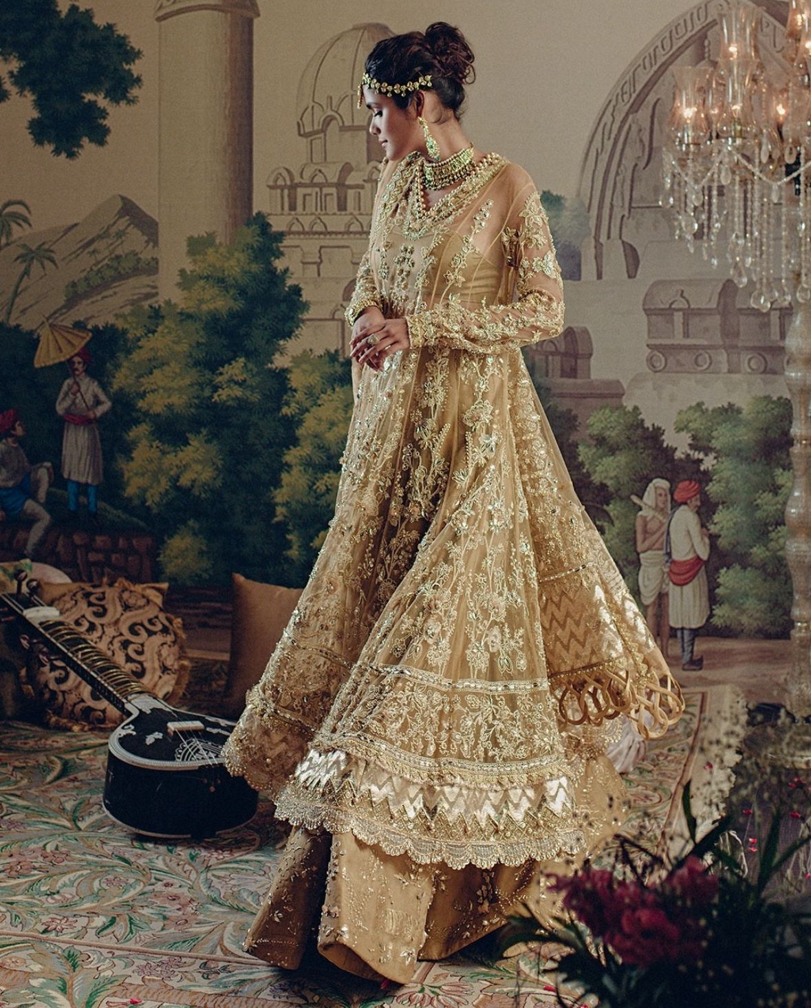 Elan | 3 Piece Unstitched Embroidered Gold Dress | Shikargah