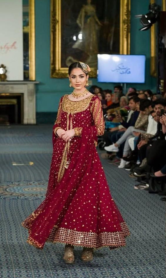 Haris Shakeel | 3 Piece Unstitched Embroidered Raw Silk | Red HS 03