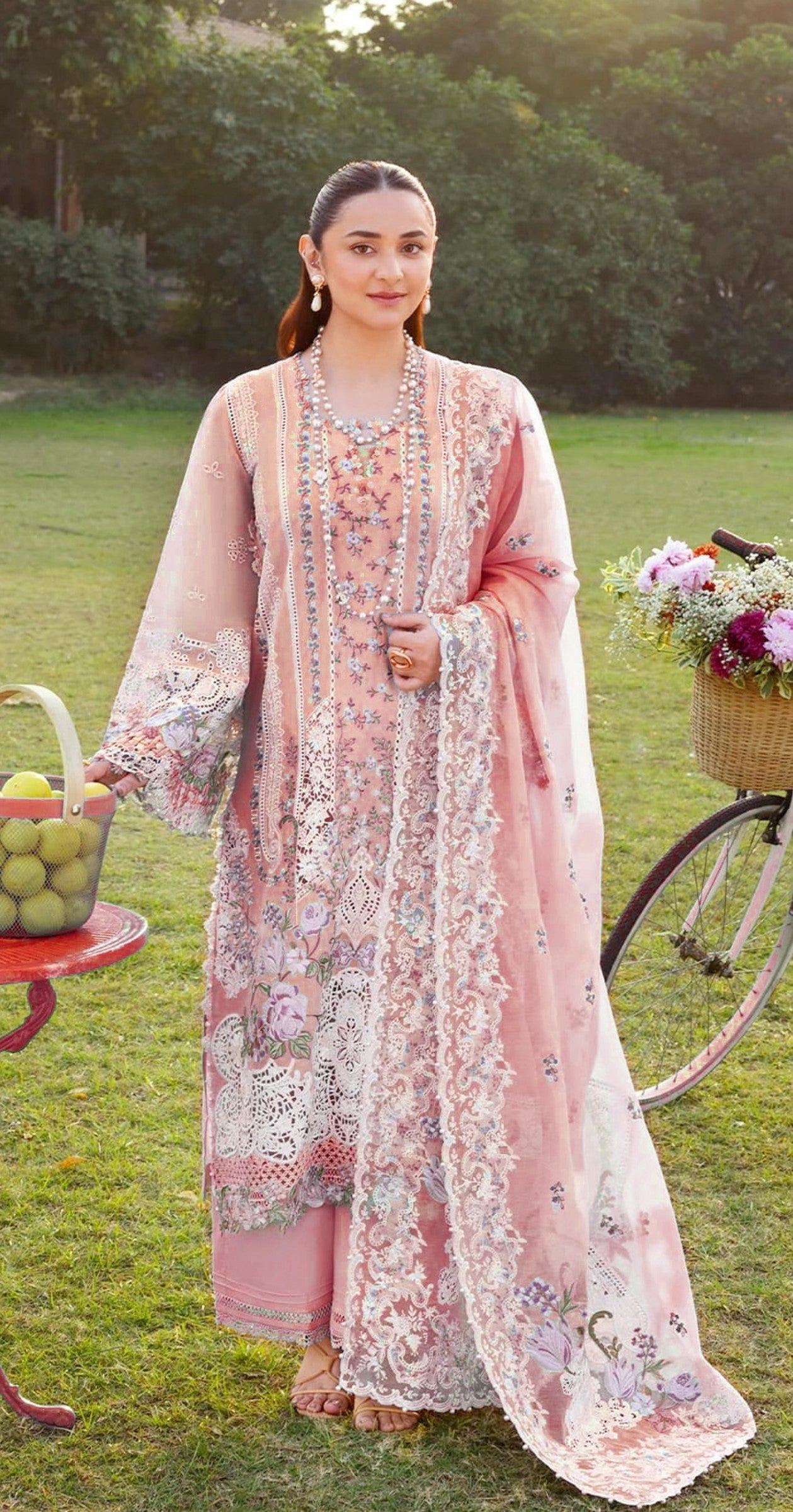 Elaf | 3 Piece Unstitched Embroidered Lawn | ELY-07 Morning Drizzle - Pink