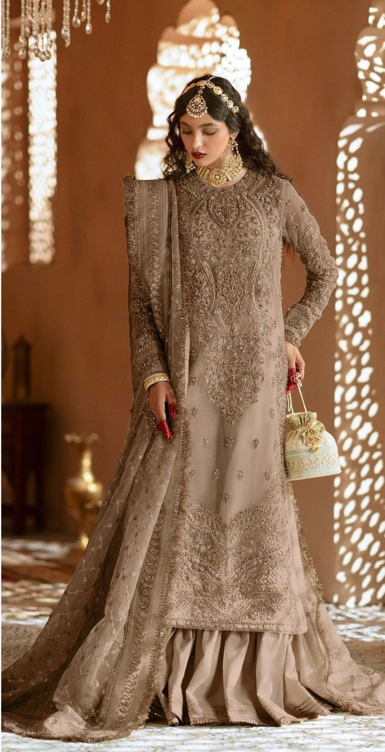 Zevk | 3 Piece Unstitched Embroidered Organza Shararah | Ruhaani Begum | 4 Colors