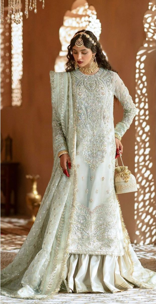 Zevk | 3 Piece Unstitched Embroidered Organza Shararah | Ruhaani Begum | 4 Colors