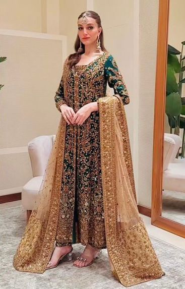Haris Shakeel | 3 Piece Unstitched Embroidered Sheesha Silk | Dark Emerald