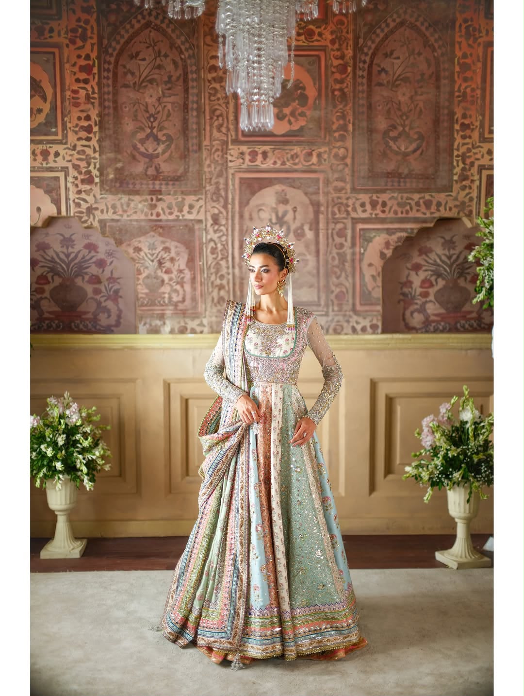 Nomi Ansari | 3 Piece Unstitched Embroidered Bridal Dress | Pastel