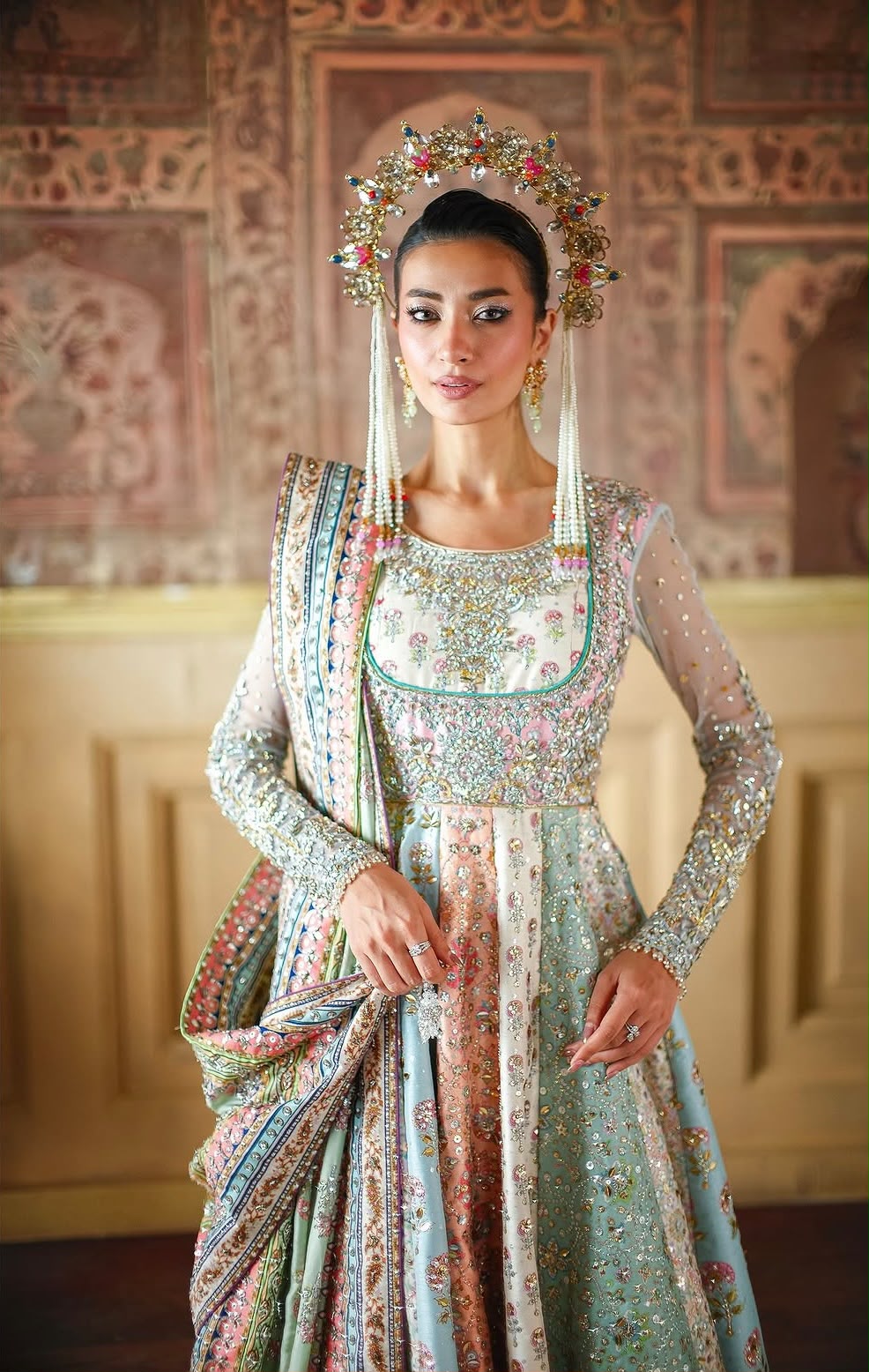 Nomi Ansari | 3 Piece Unstitched Embroidered Bridal Dress | Pastel