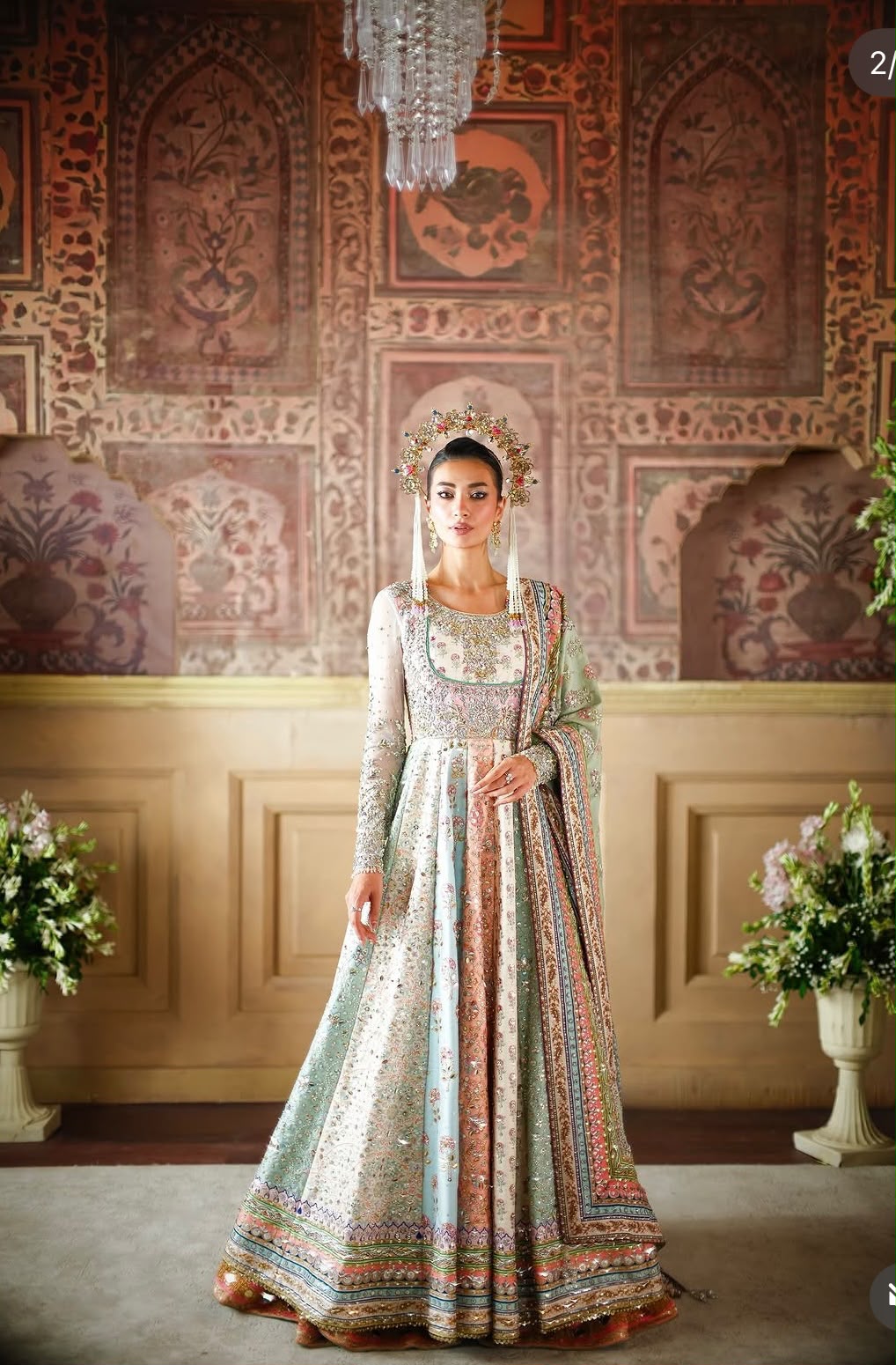 Nomi Ansari | 3 Piece Unstitched Embroidered Bridal Dress | Pastel