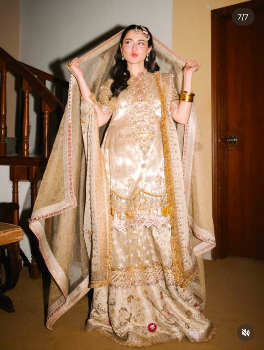 Faiza Samee | 3 Piece Unstitched Embroidered Tissue Zari | Hania