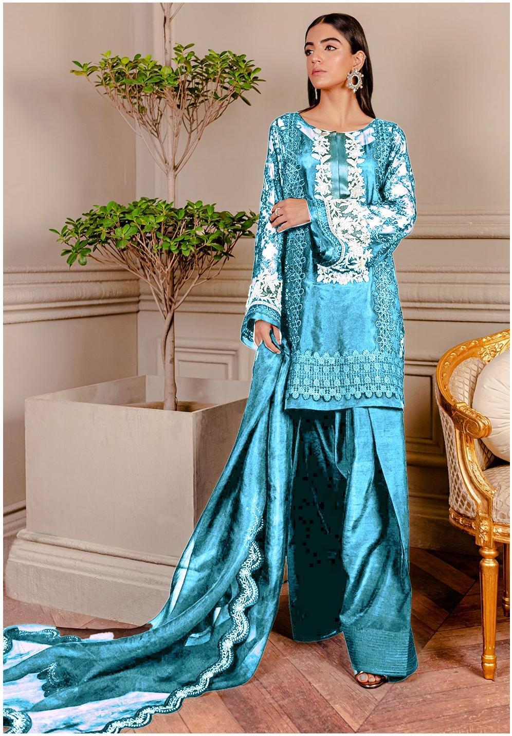 Fozia Khalid | 4 Piece Unstitched Embroidered Organza | Raven Ice Blue