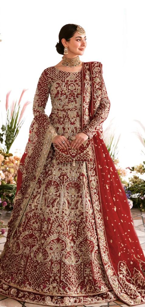 Kanwal Malik | 3 Piece Unstitched Embroidered Lehenga | Minha - Red