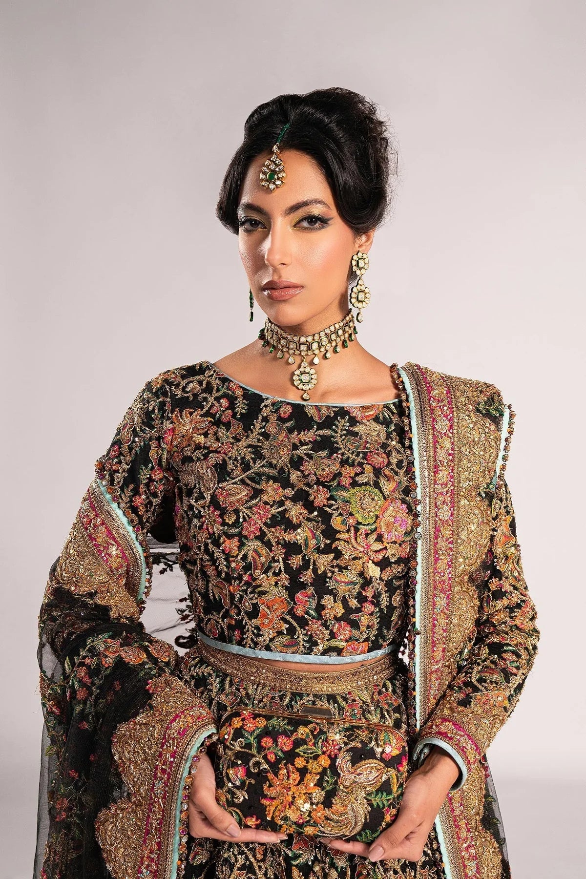 Fahad Hussayn | 3 Piece Unstitched Embroidered Lehenga | Ajooba