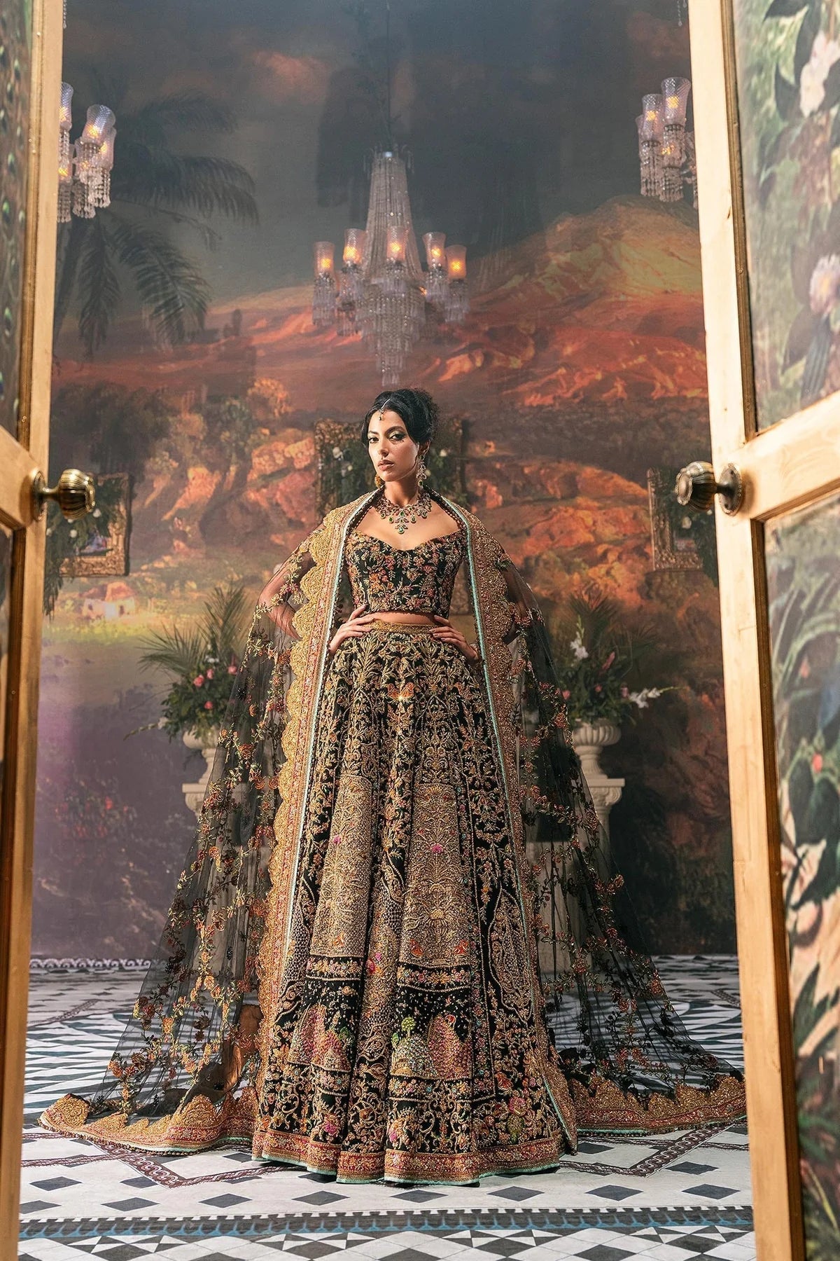 Fahad Hussayn | 3 Piece Unstitched Embroidered Lehenga | Ajooba