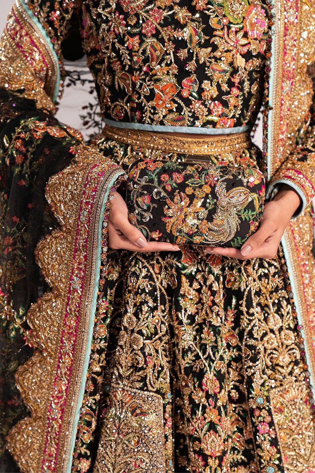 Fahad Hussayn | 3 Piece Unstitched Embroidered Lehenga | Ajooba