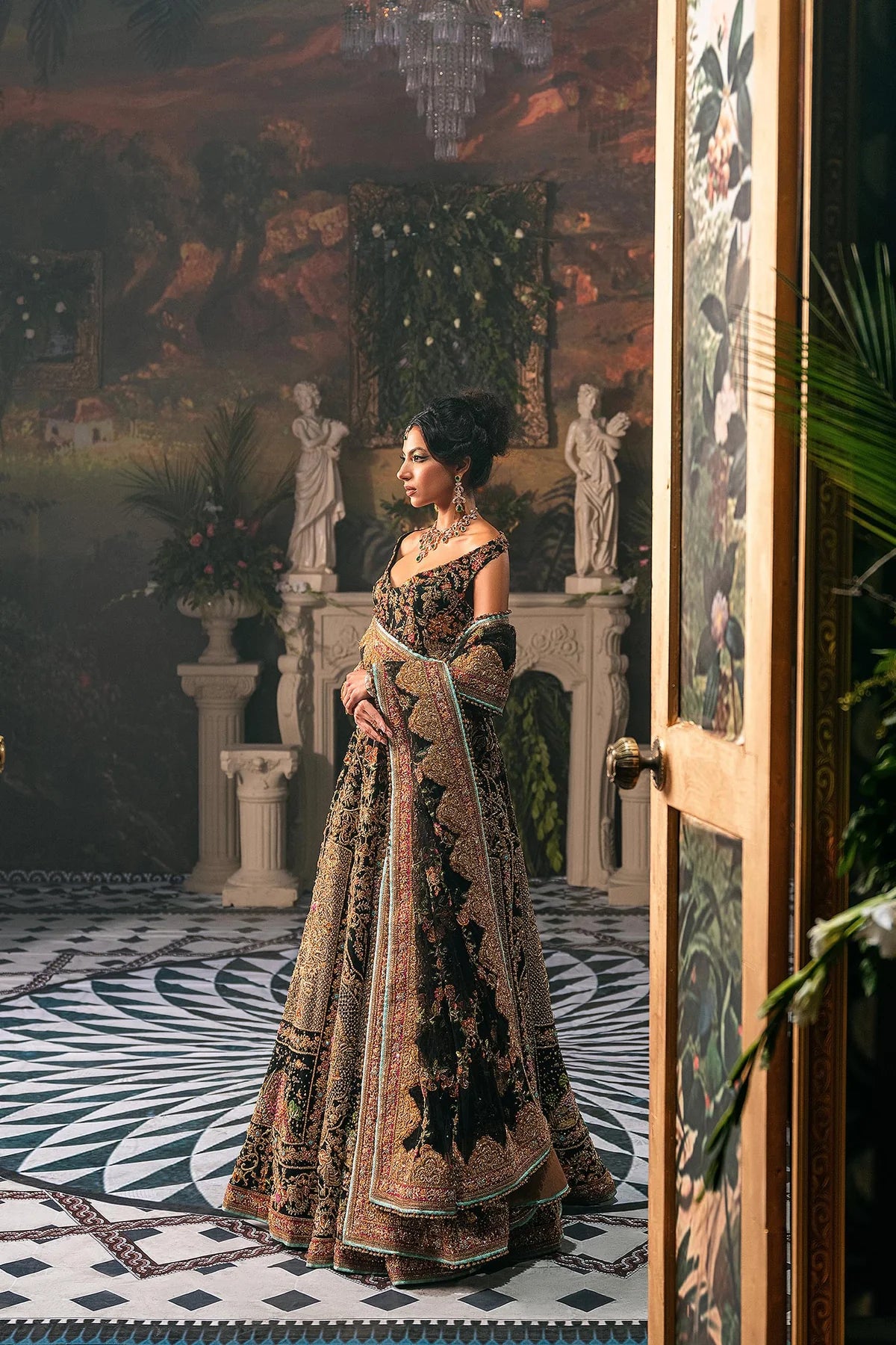 Fahad Hussayn | 3 Piece Unstitched Embroidered Lehenga | Ajooba