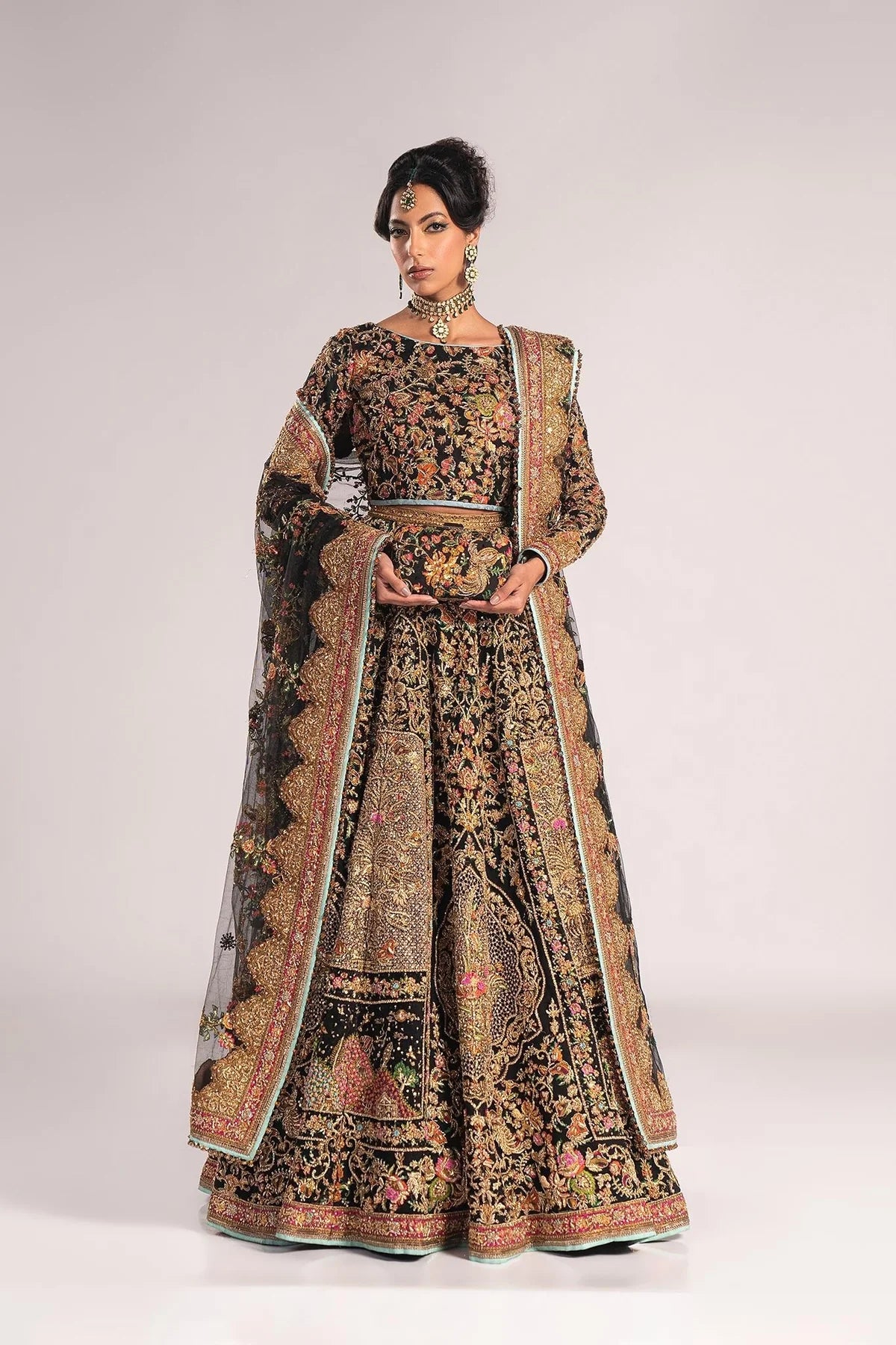 Fahad Hussayn | 3 Piece Unstitched Embroidered Lehenga | Ajooba