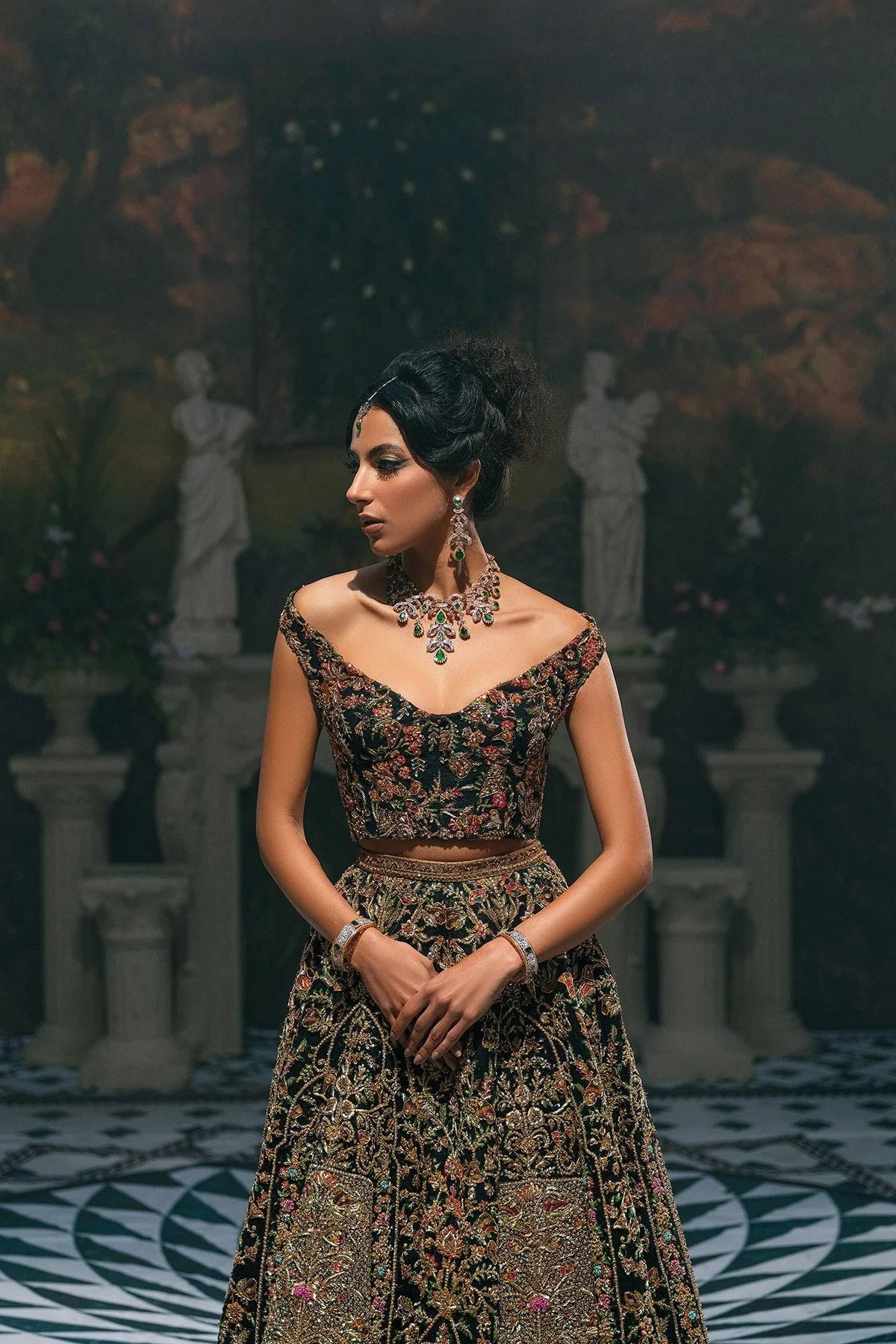 Fahad Hussayn | 3 Piece Unstitched Embroidered Lehenga | Ajooba