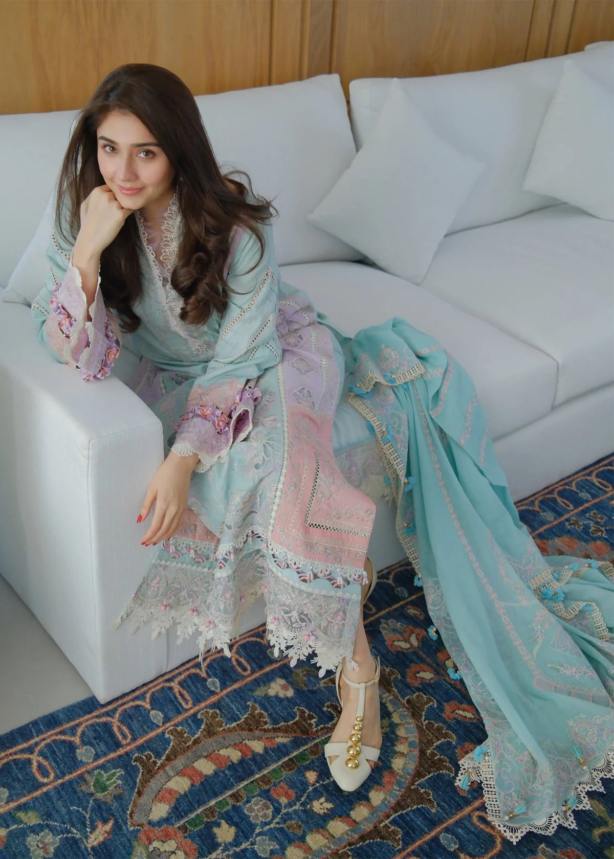 Kanwal Malik | 3 Piece Unstitched Embroidered Lawn | Eliana