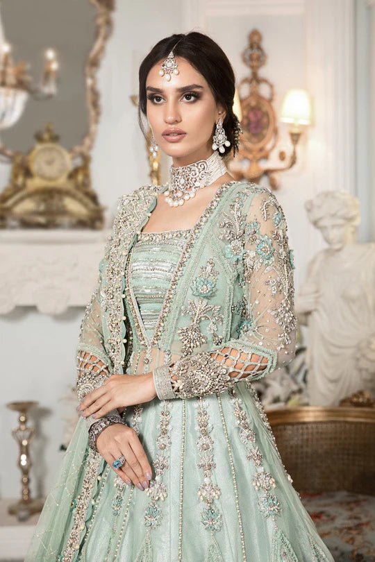 Maria B | 3 Piece Unstitched Embroidered Bridal | Aqua Pista Green - Ex142