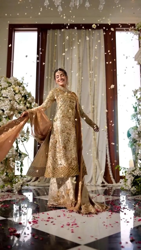 Mina Hasan | 3 Piece Unstitched Embroidered Tussle Silk | D-2343