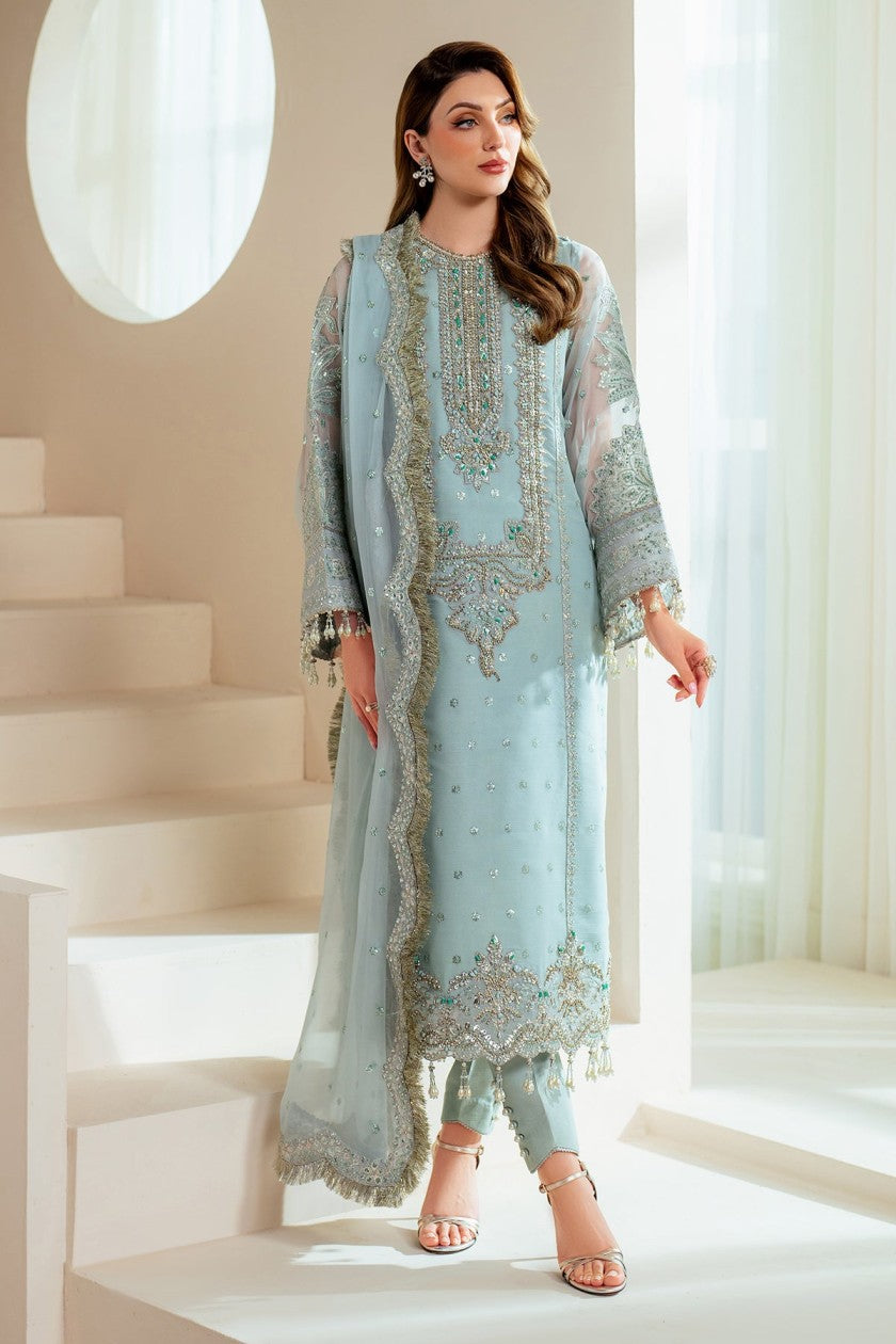 Alizeh | 3 Piece Unstitched Embroidered Tussle Silk | AF-BHM-V01-D4-01 - Sky Blue