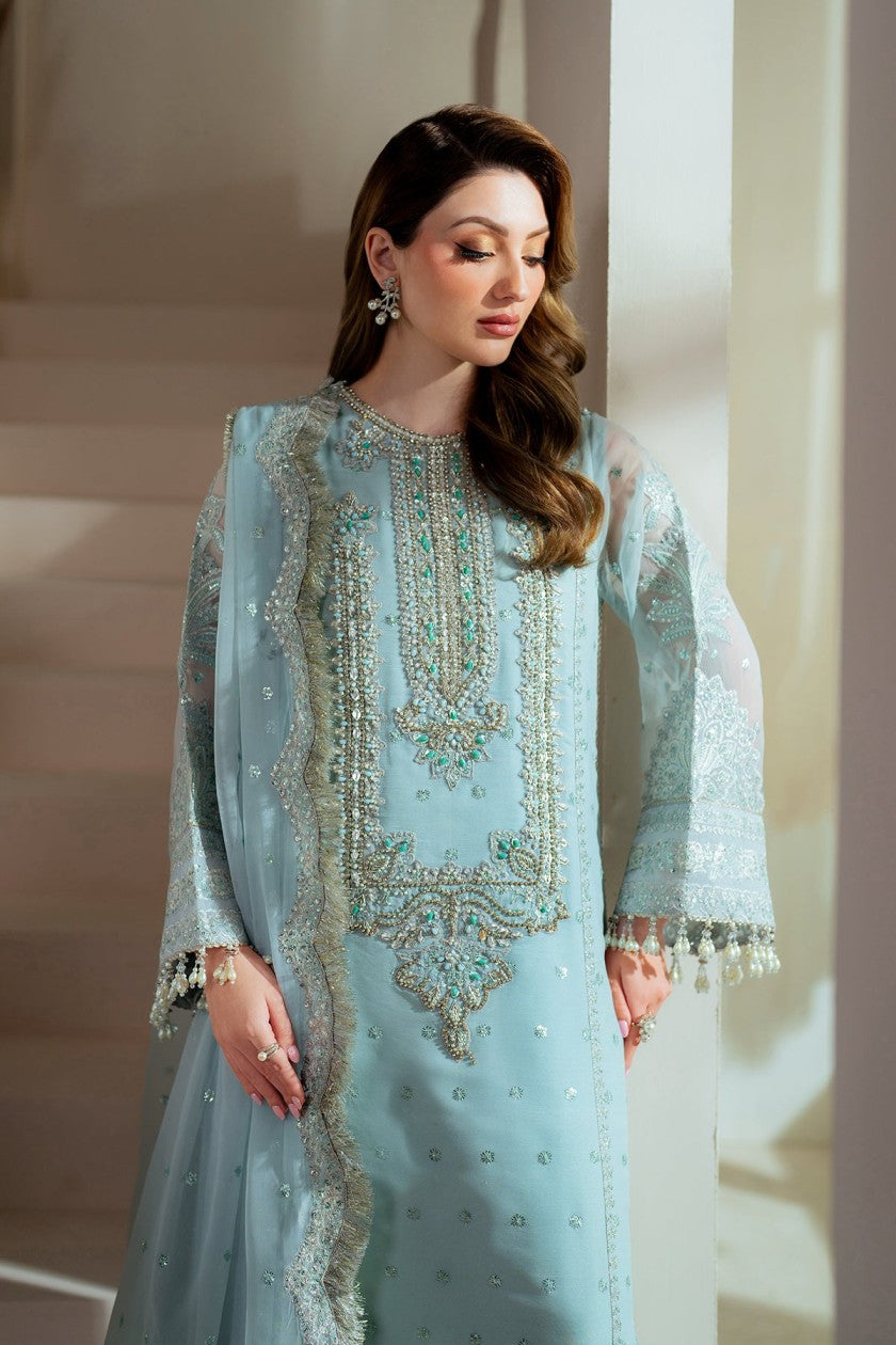 Alizeh | 3 Piece Unstitched Embroidered Tussle Silk | AF-BHM-V01-D4-01 - Sky Blue