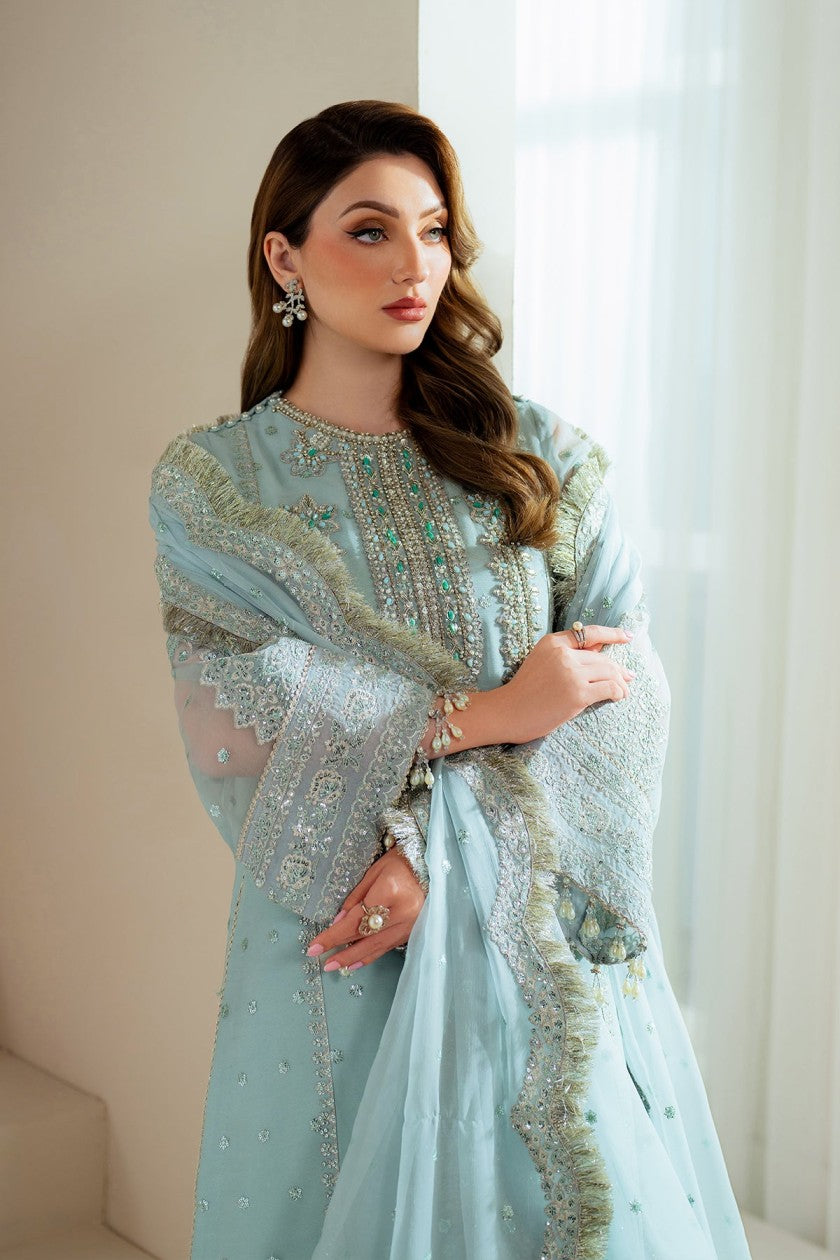 Alizeh | 3 Piece Unstitched Embroidered Tussle Silk | AF-BHM-V01-D4-01 - Sky Blue