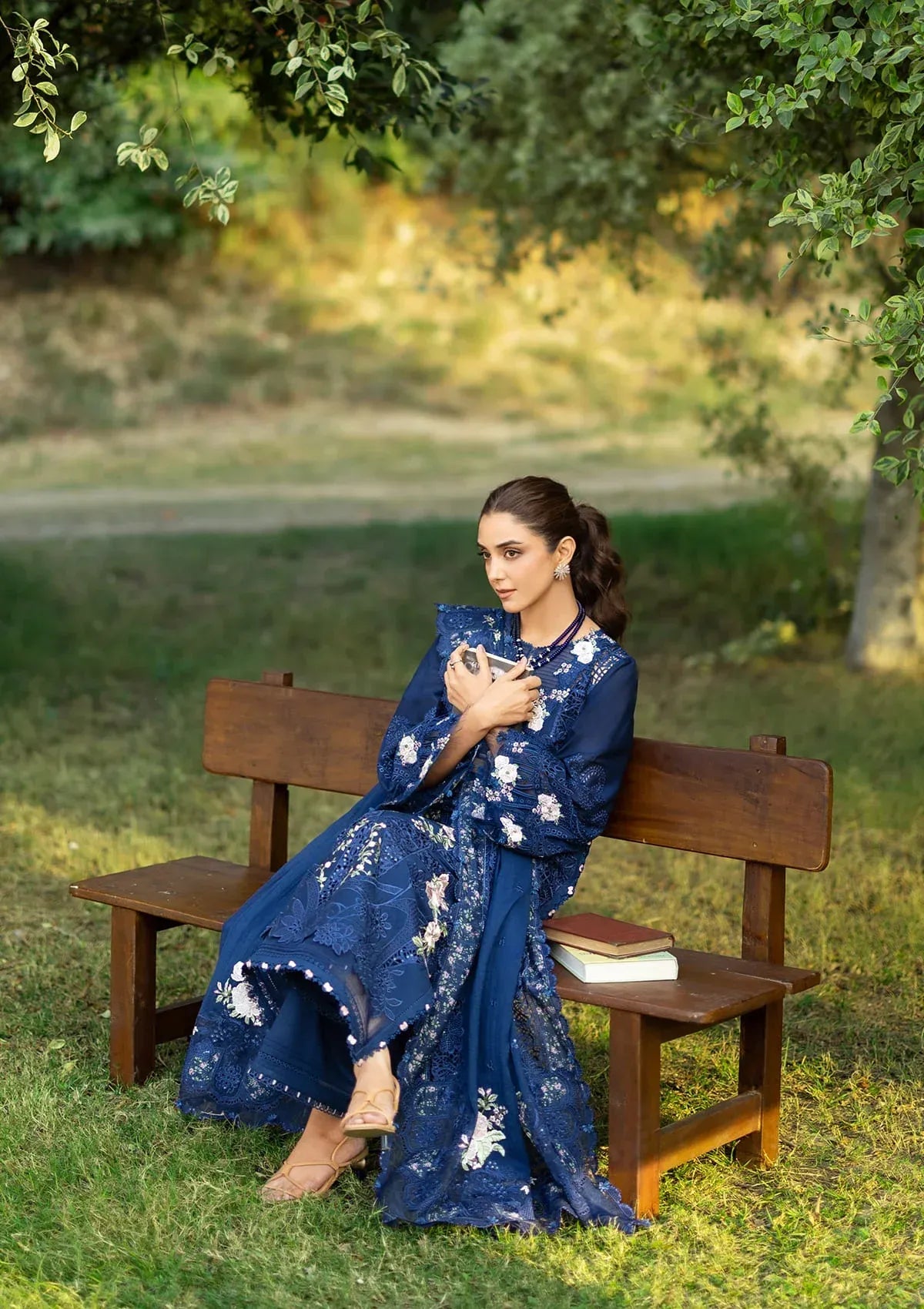 Elaf | 3 Piece Unstitched Embroidered Lawn | ELY-4B BLUE BELLE