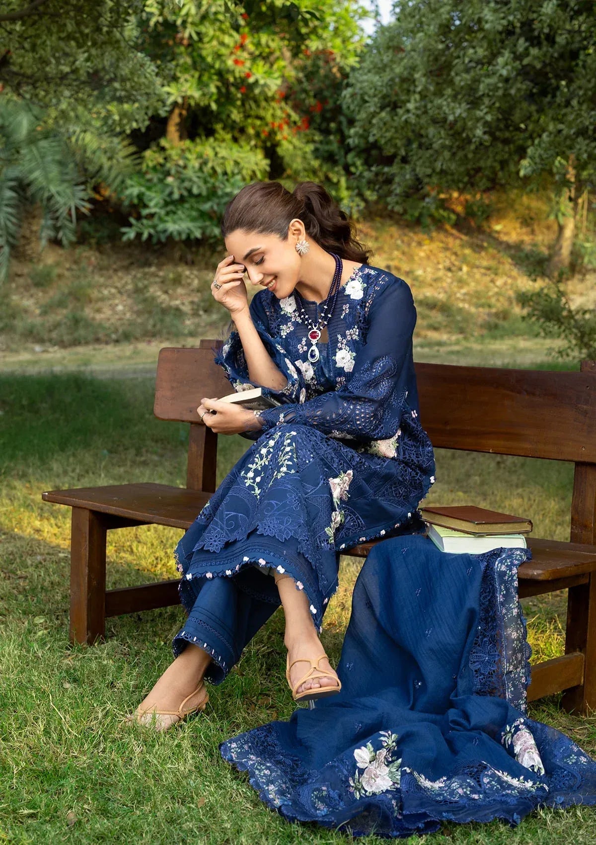Elaf | 3 Piece Unstitched Embroidered Lawn | ELY-4B BLUE BELLE