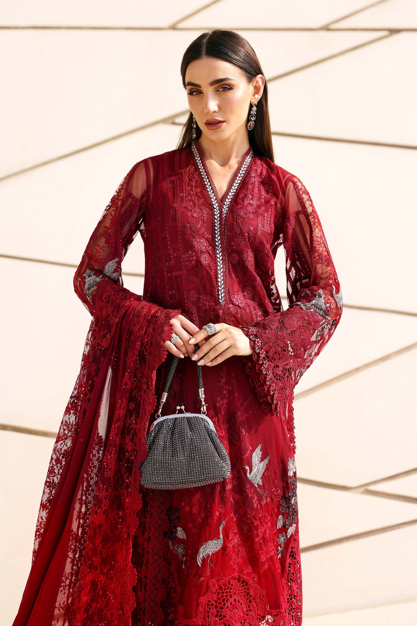 Maria B. | 3 Piece Unstitched Embroidered Net Suit | D-2607-A