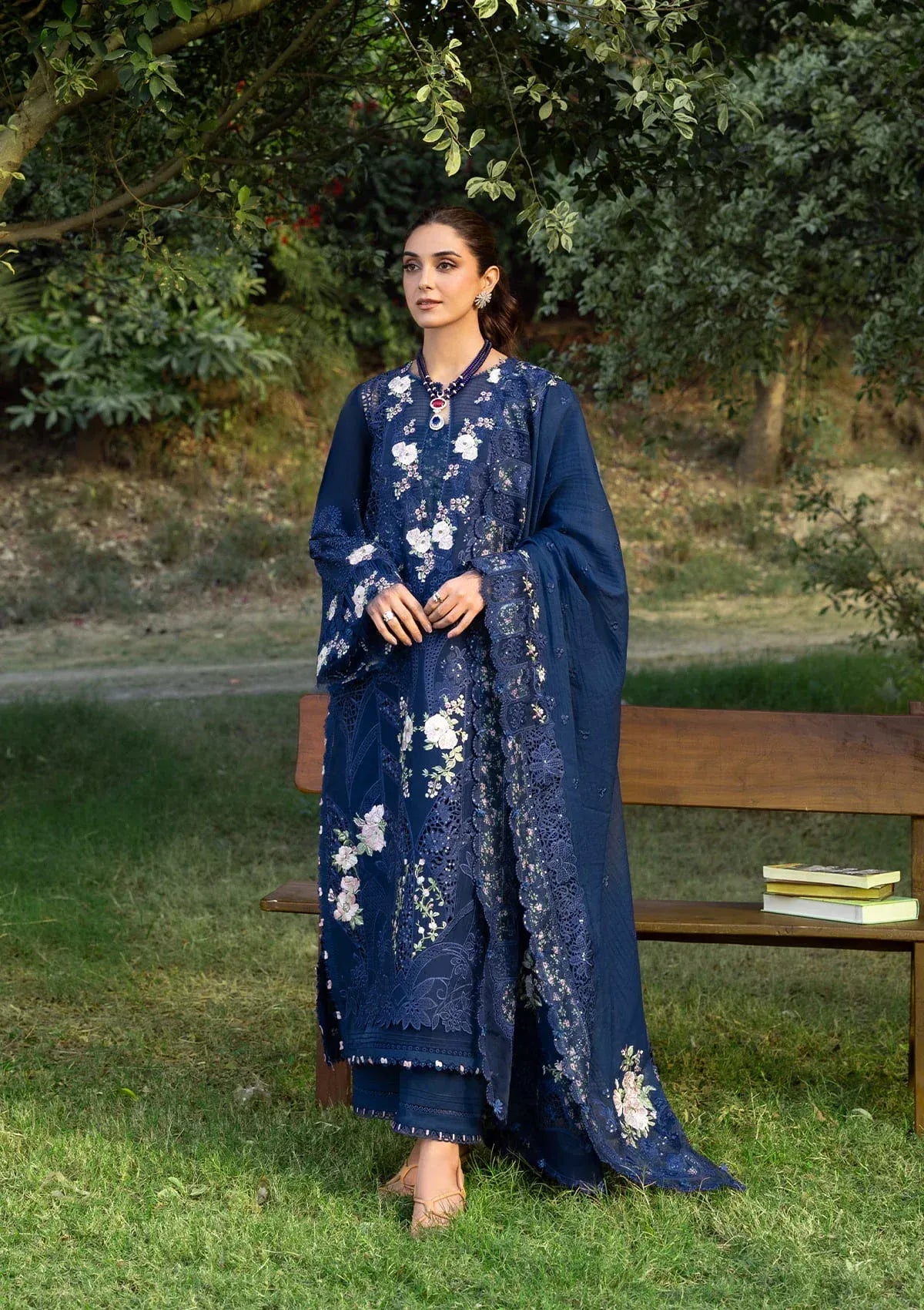 Elaf | 3 Piece Unstitched Embroidered Lawn | ELY-4B BLUE BELLE