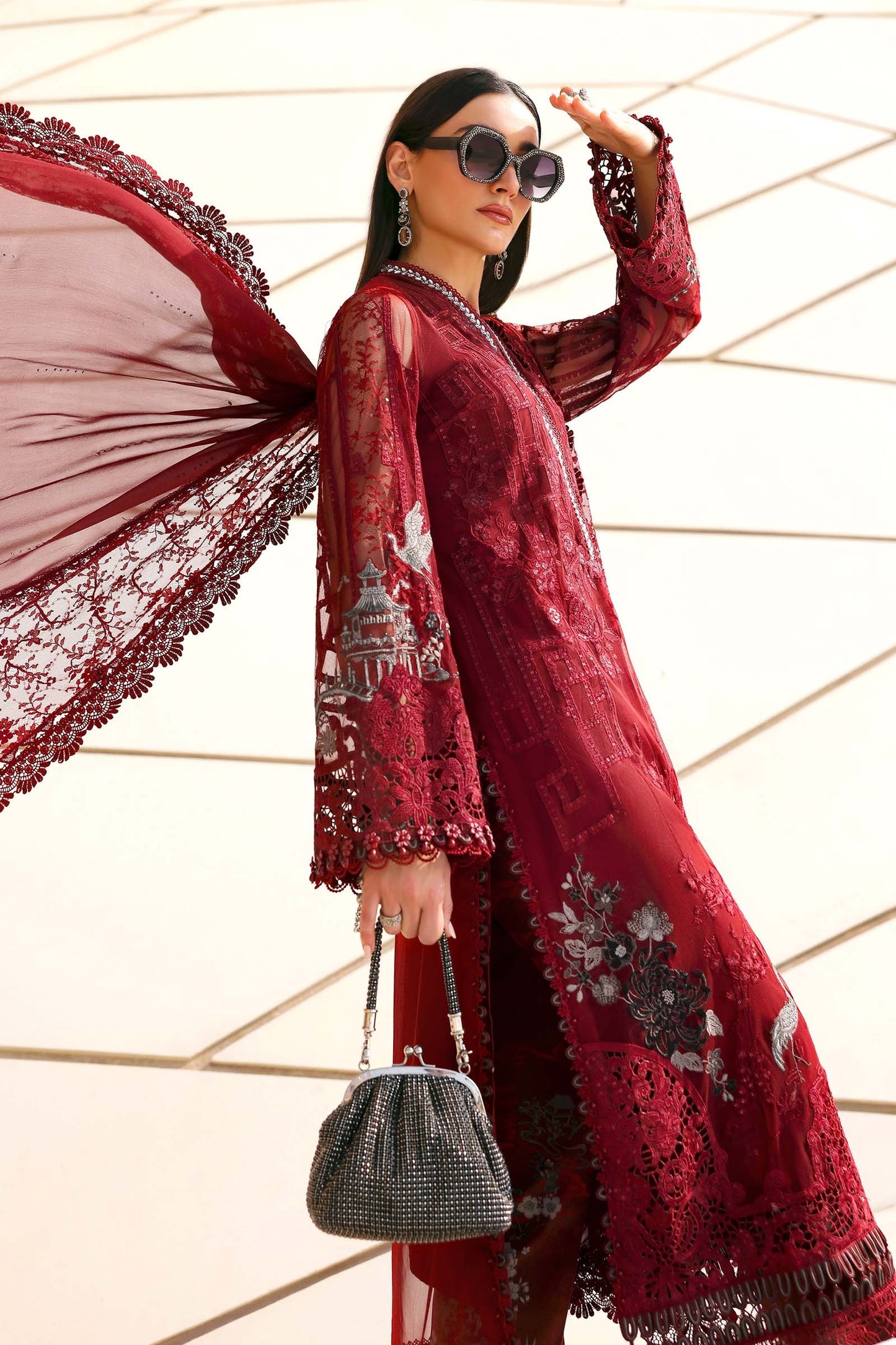 Maria B. | 3 Piece Unstitched Embroidered Net Suit | D-2607-A