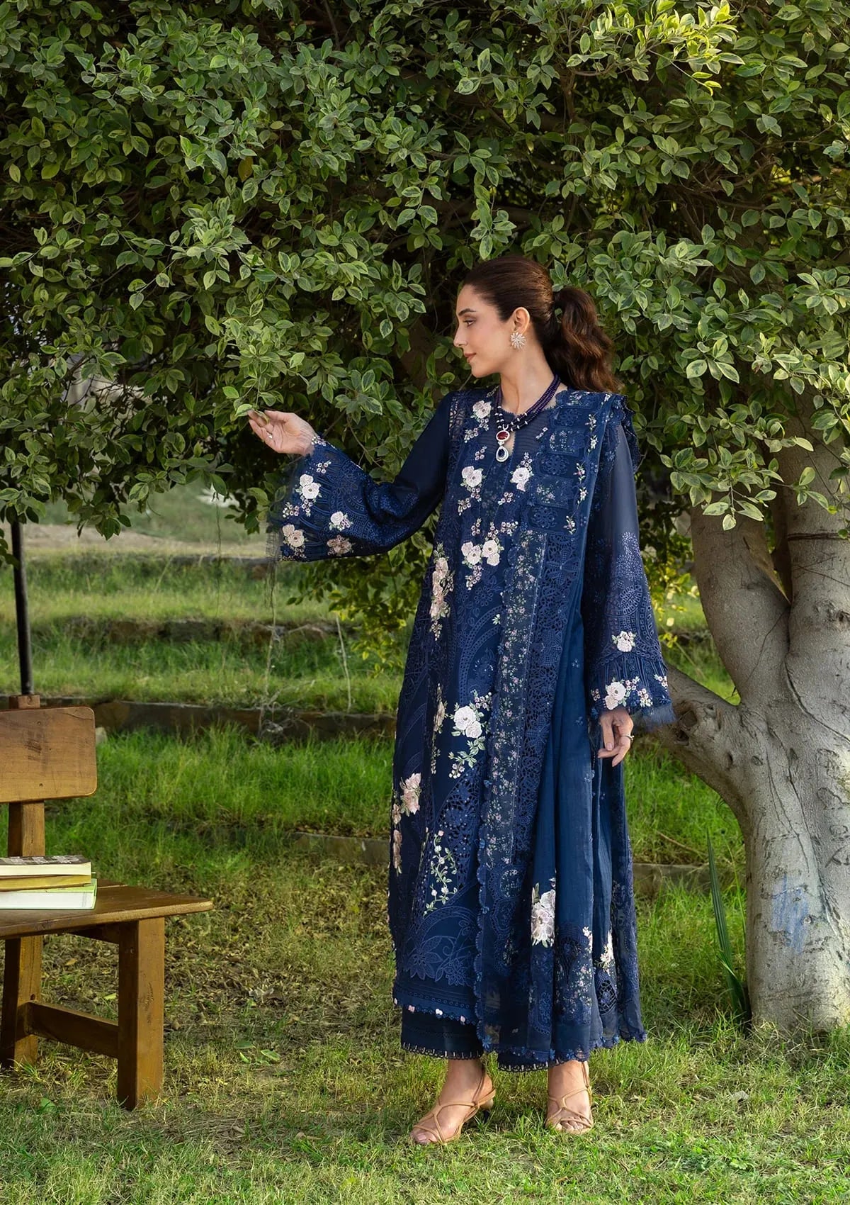 Elaf | 3 Piece Unstitched Embroidered Lawn | ELY-4B BLUE BELLE