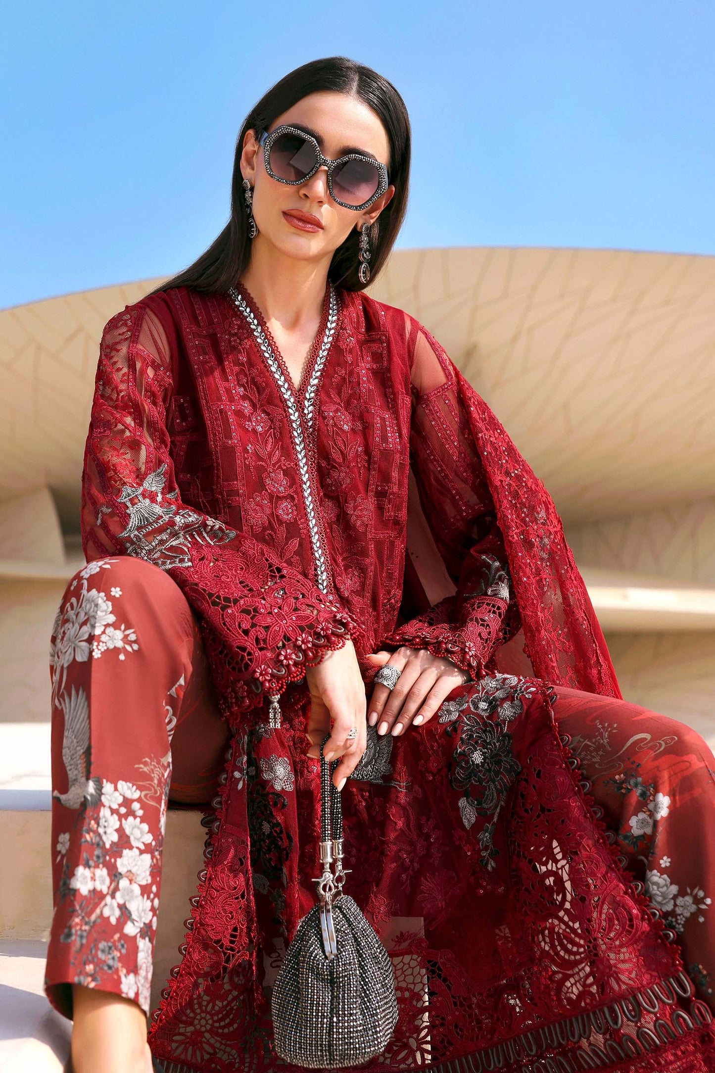 Maria B. | 3 Piece Unstitched Embroidered Net Suit | D-2607-A