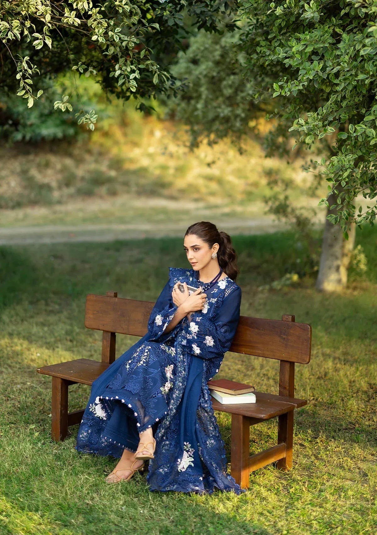 Elaf | 3 Piece Unstitched Embroidered Lawn | ELY-4B BLUE BELLE