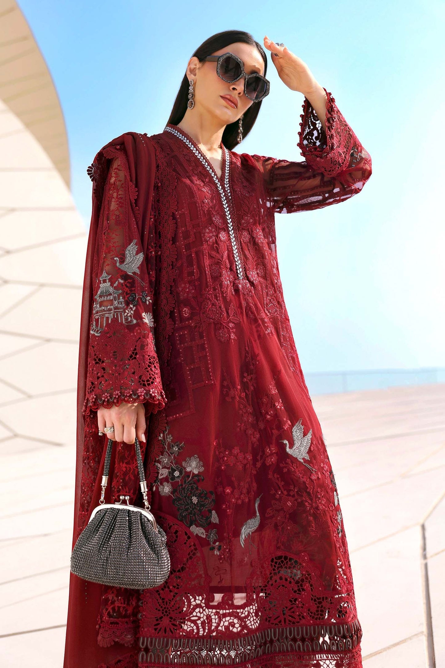 Maria B. | 3 Piece Unstitched Embroidered Net Suit | D-2607-A