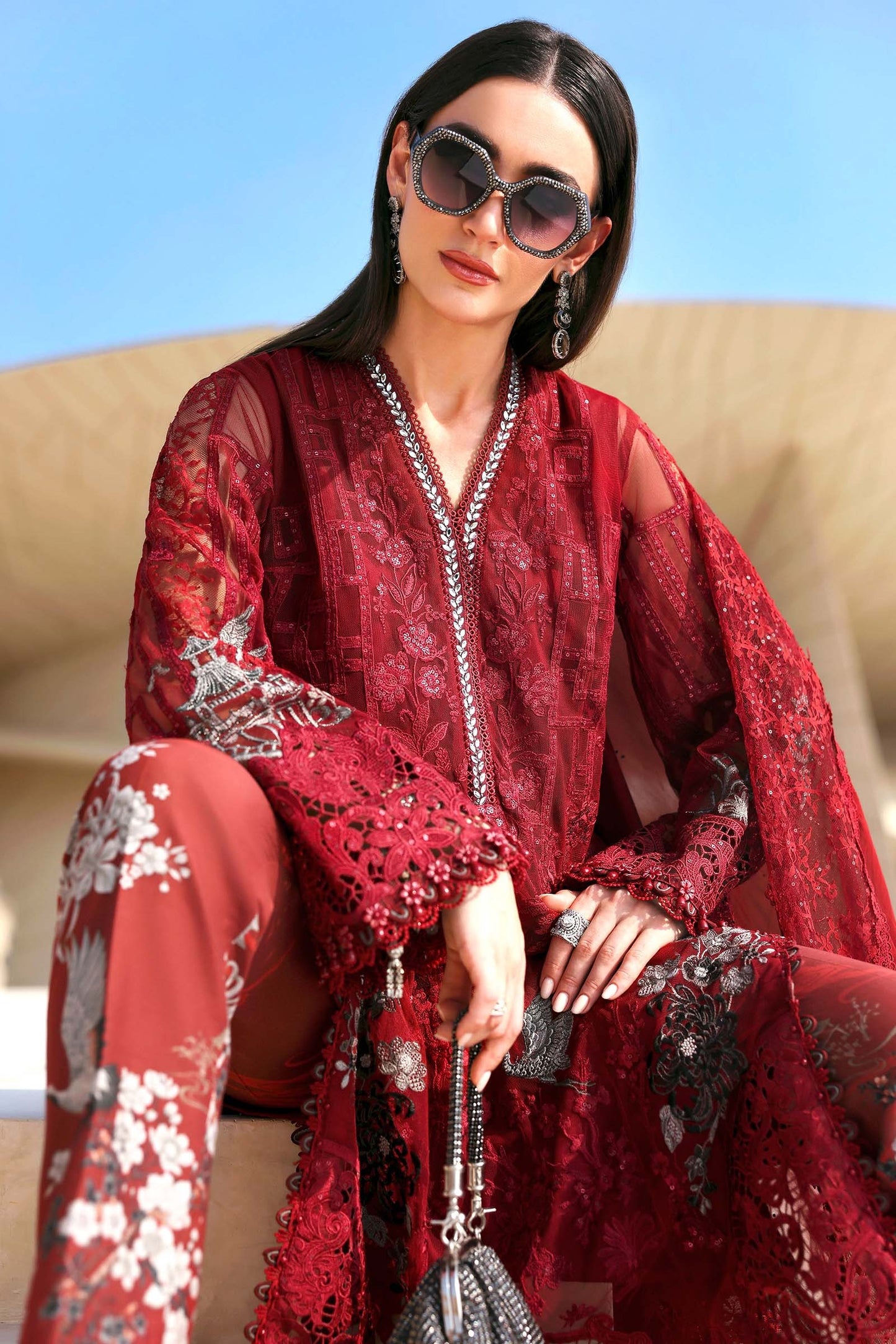 Maria B. | 3 Piece Unstitched Embroidered Net Suit | D-2607-A
