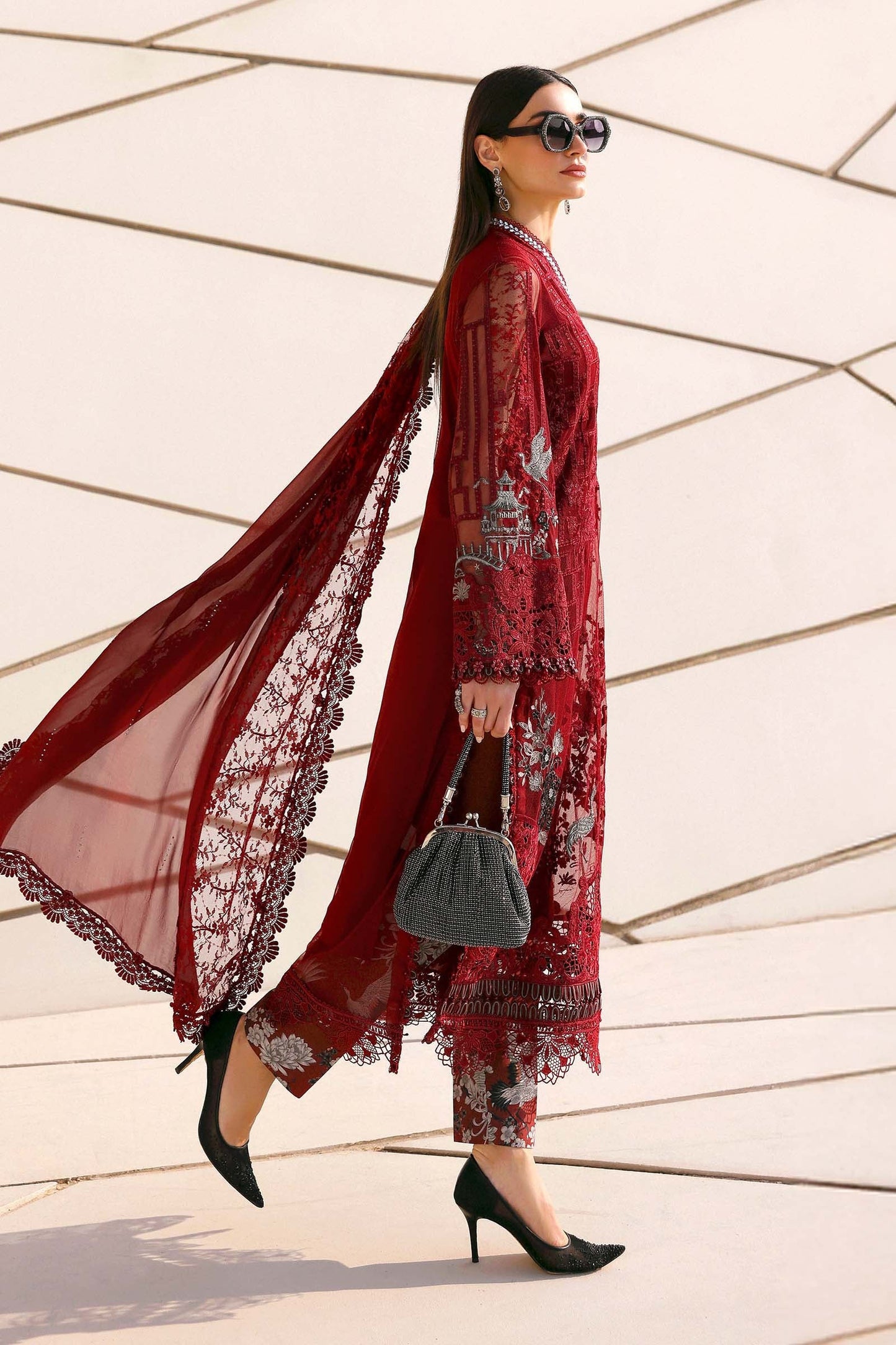 Maria B. | 3 Piece Unstitched Embroidered Net Suit | D-2607-A