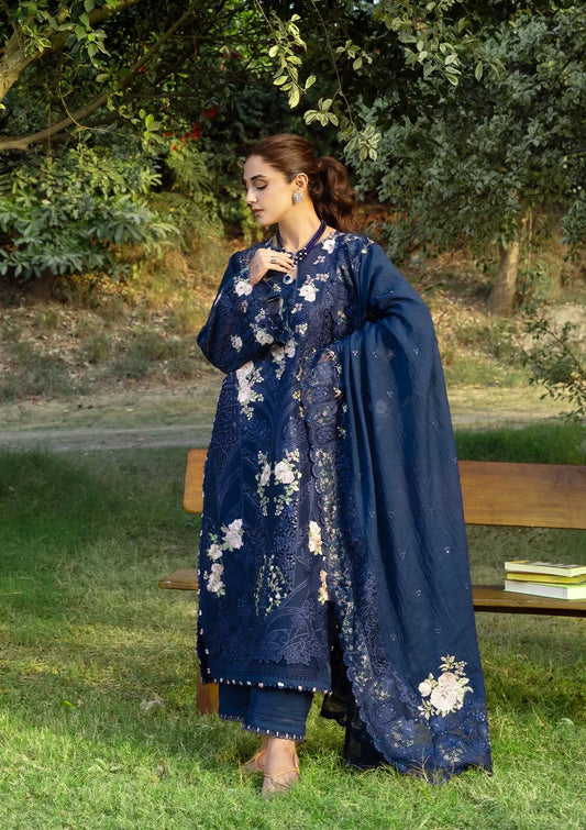 Elaf | 3 Piece Unstitched Embroidered Lawn | ELY-4B BLUE BELLE