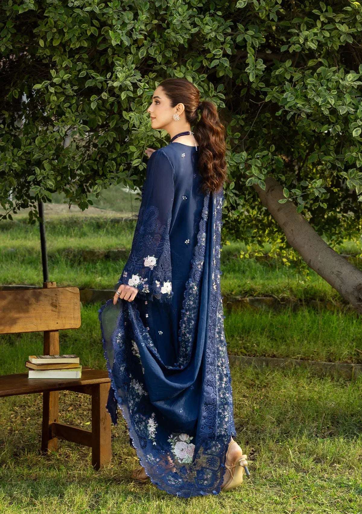 Elaf | 3 Piece Unstitched Embroidered Lawn | ELY-4B BLUE BELLE