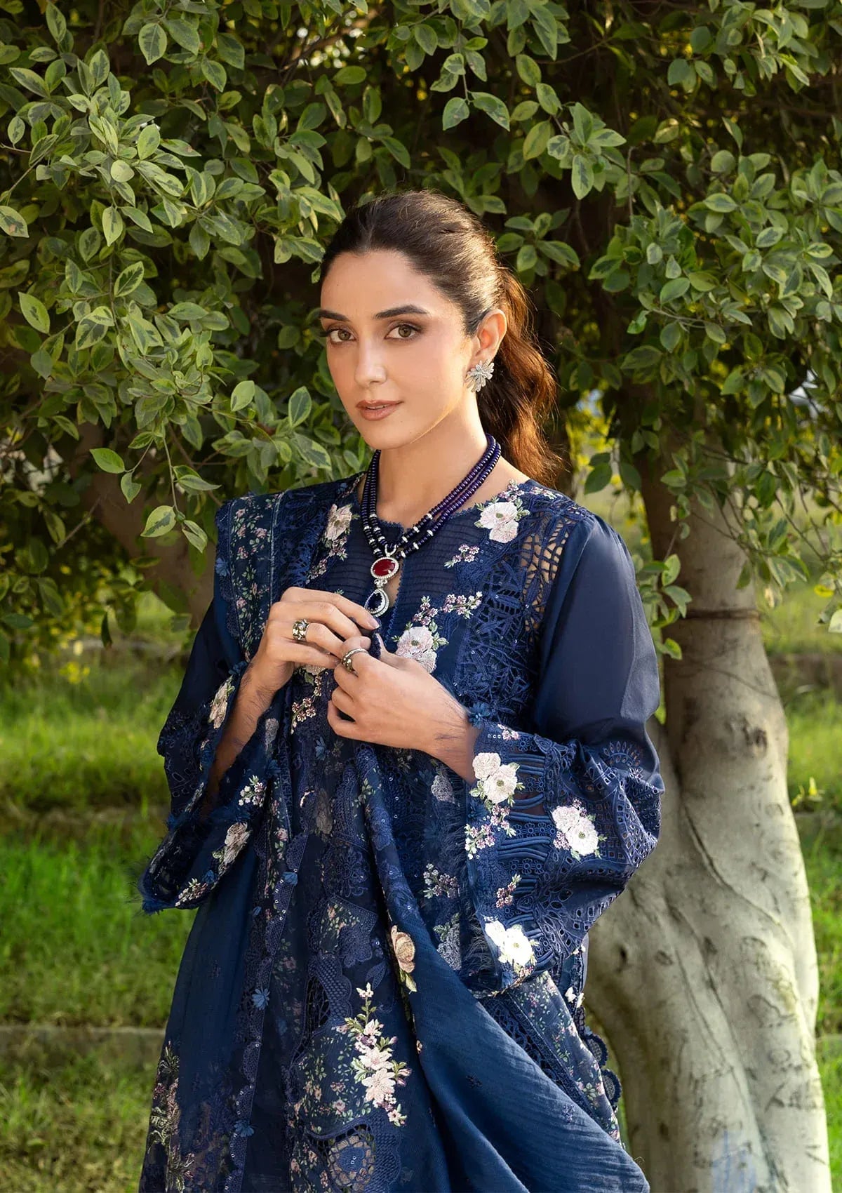 Elaf | 3 Piece Unstitched Embroidered Lawn | ELY-4B BLUE BELLE