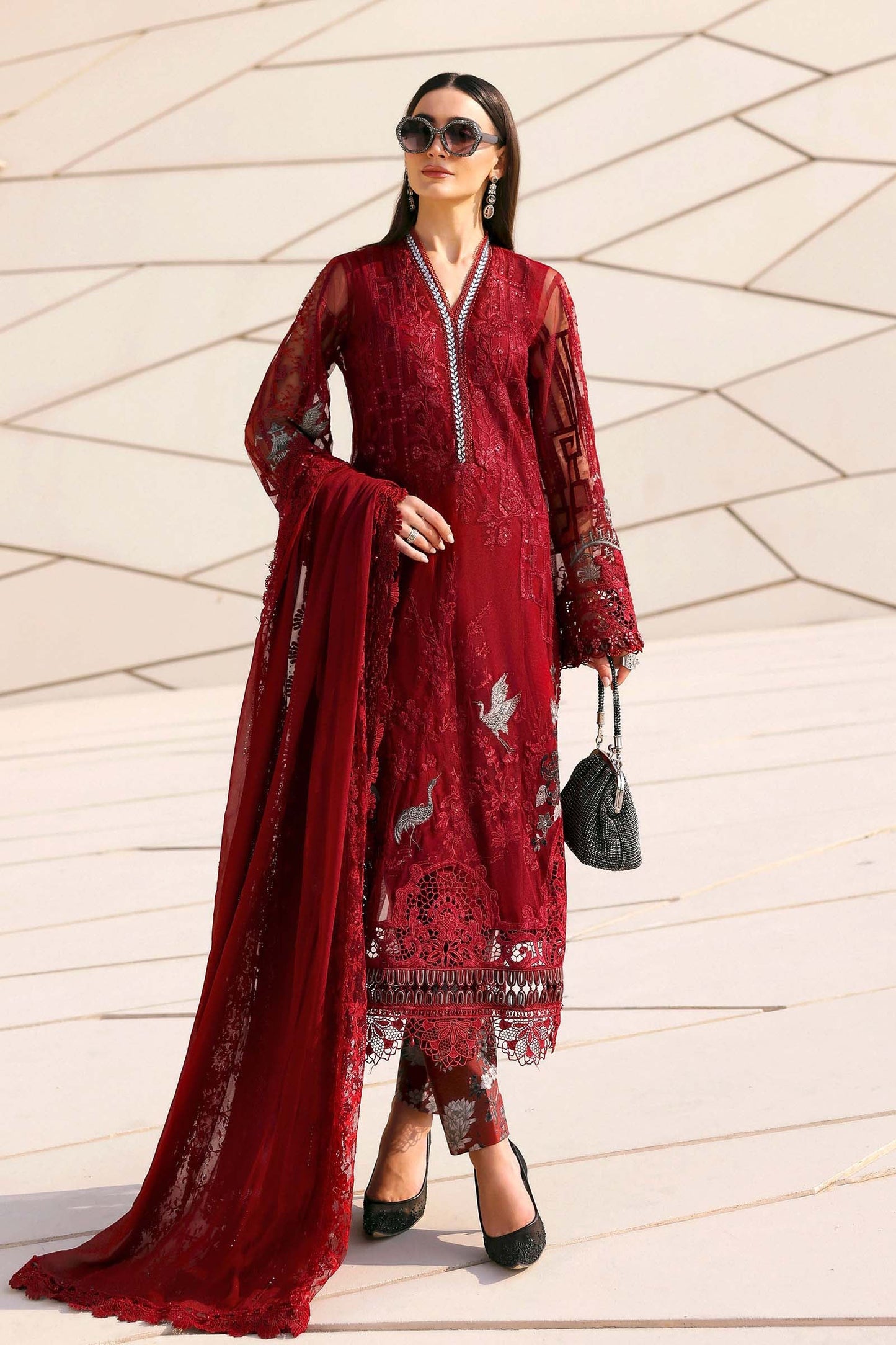 Maria B. | 3 Piece Unstitched Embroidered Net Suit | D-2607-A