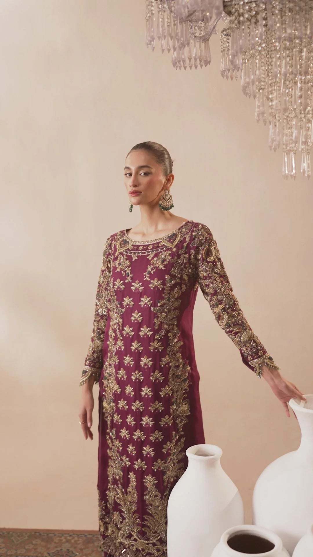 Abeera Usman | 3 Piece Unstitched Embroidered Organza | Burgundy Dusk