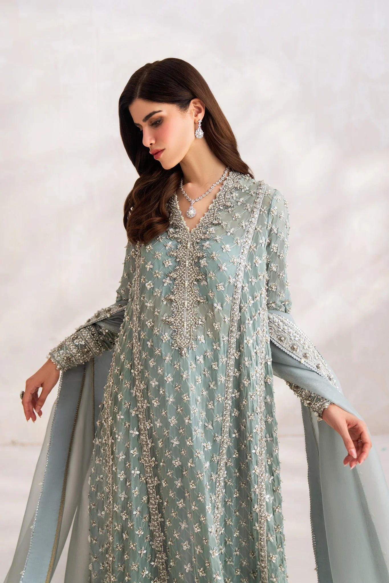 Elan | 3 Piece Unstitched Embroidered Chiffon with Crystals | Celestine