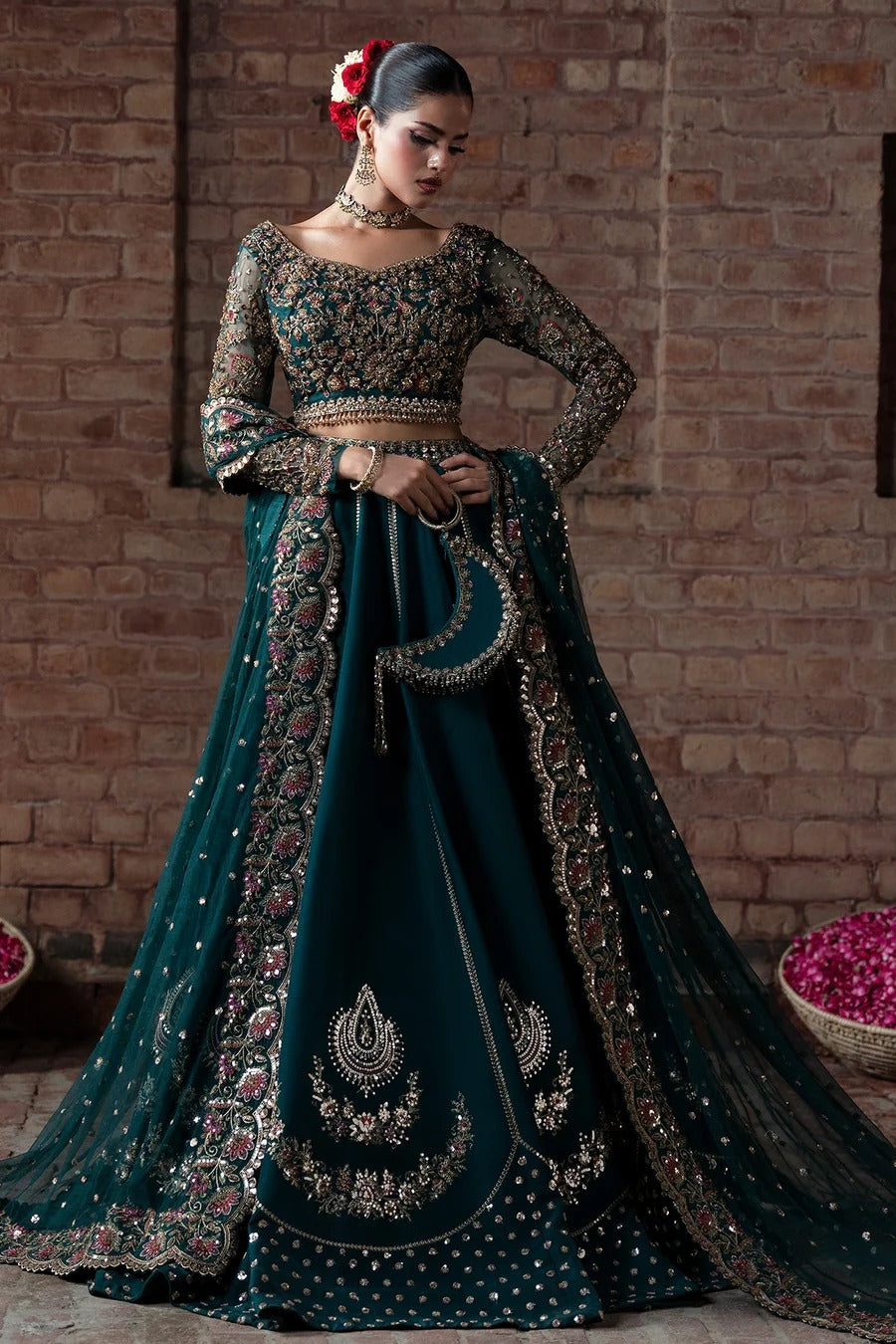 Mina Kashif | 3 Piece Unstitched Embroidered Korean Silk Bridal Dress | Fabiha