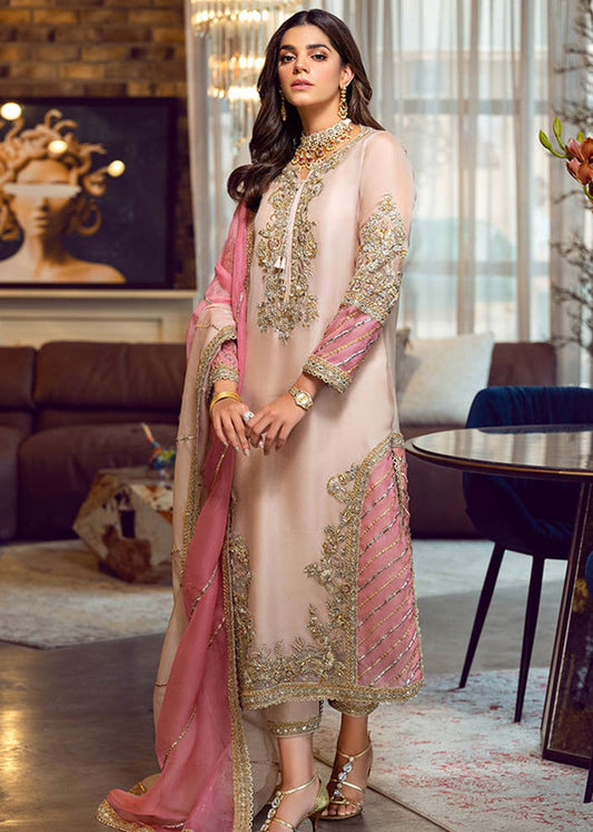 Sara Rohale Asghar | 3 Piece Unstitched Embroidered Organza | Peach Nouveau