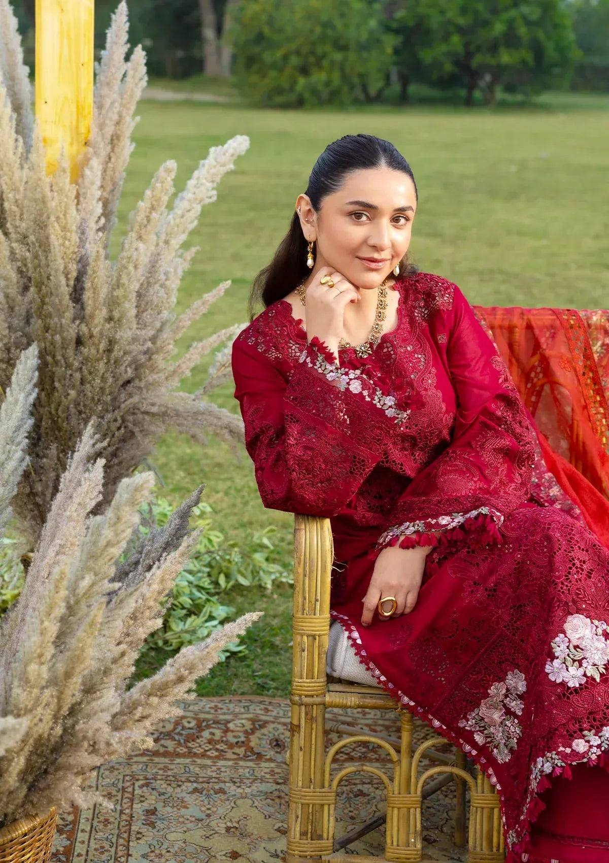 Elaf | 3 Piece Unstitched Embroidered Lawn | ELY-10 CHERIE LADY