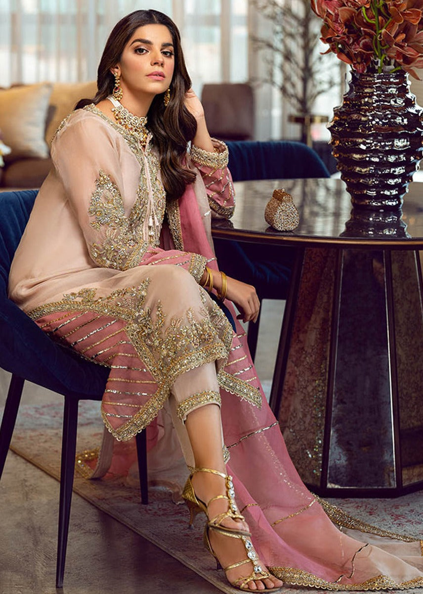 Sara Rohale Asghar | 3 Piece Unstitched Embroidered Organza | Peach Nouveau