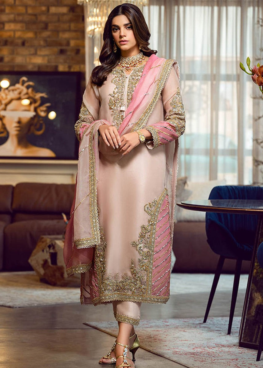 Sara Rohale Asghar | 3 Piece Unstitched Embroidered Organza | Peach Nouveau