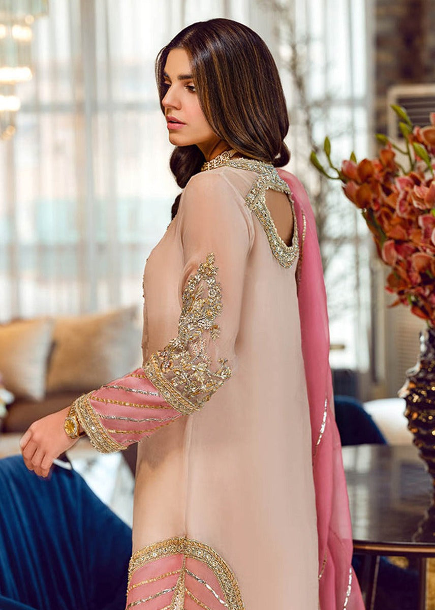 Sara Rohale Asghar | 3 Piece Unstitched Embroidered Organza | Peach Nouveau