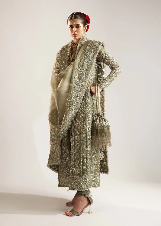 Hussain Rehar | 3 Piece Unstitched Embroidered Organza | Jadeite